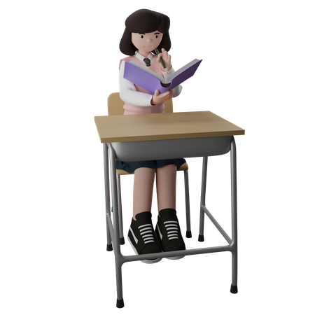 Libro de lectura de niña  3D Illustration