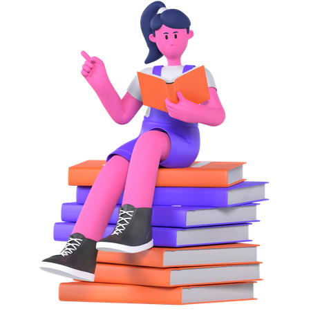 Libro de lectura de niña  3D Illustration