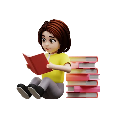 Niña leyendo un libro  3D Illustration