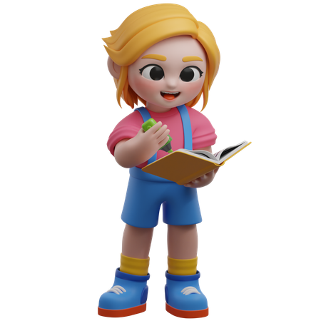 Niña marcando texto en el libro  3D Icon