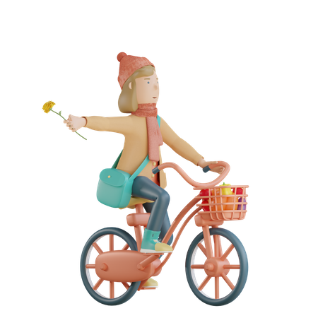 Chica montando bicicleta  3D Illustration