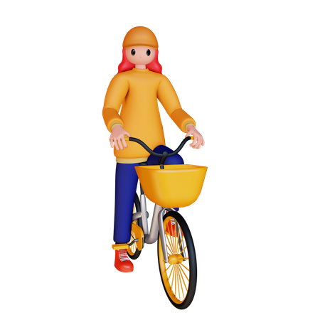 Niña montando bicicleta  3D Illustration