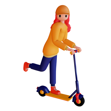 Niña montando scooter eléctrico  3D Illustration