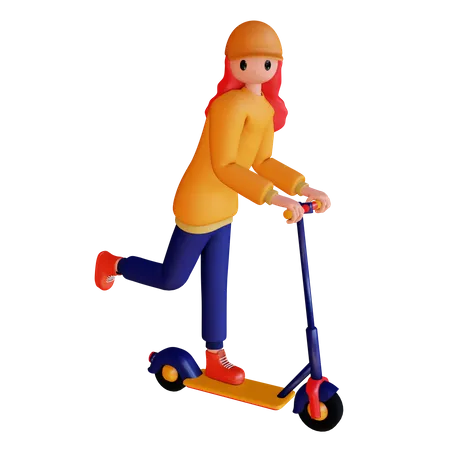 Niña montando scooter eléctrico  3D Illustration