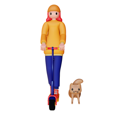 Niña montando scooter eléctrico  3D Illustration