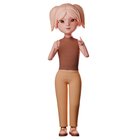 Chica mostrando los pulgares hacia arriba  3D Illustration