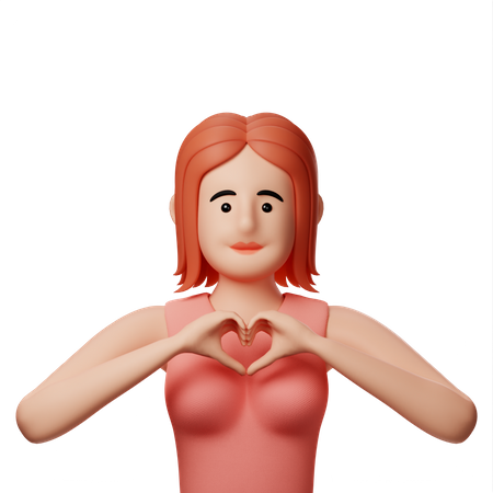 Chica mostrando gesto de corazón  3D Illustration