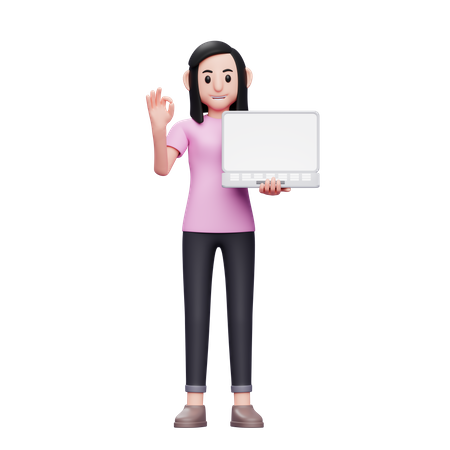 Niña mostrando la pantalla del portátil  3D Icon