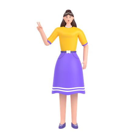 Chica mostrando los dedos haciendo señal de victoria  3D Illustration