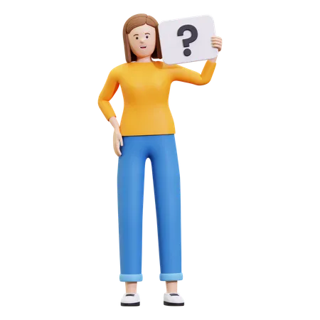 Chica mostrando tablero de interrogación  3D Illustration