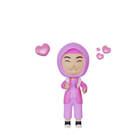 Niña musulmana feliz  3D Illustration