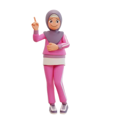 Chica musulmana apuntando hacia arriba  3D Illustration