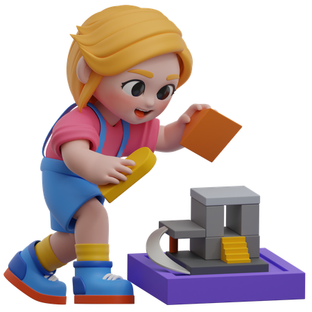 Niña organizando bloques  3D Icon