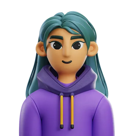 Chica de pelo largo con chaqueta  3D Icon