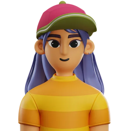 Chica de pelo largo con sombrero  3D Icon