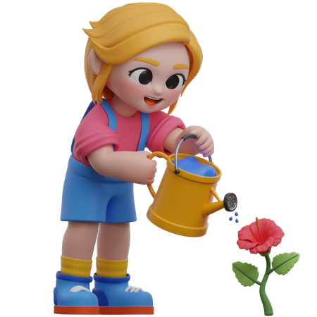 Niña regando flores  3D Icon