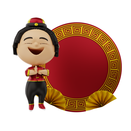 Niña rezando en el año nuevo chino  3D Icon