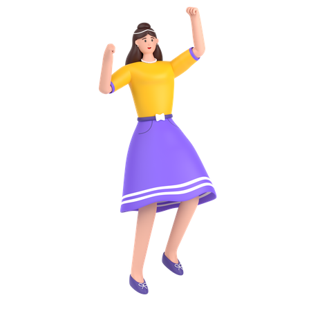 Chica saltando y celebra el éxito.  3D Illustration