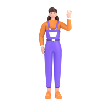 Chica saludando con la mano saludando  3D Illustration
