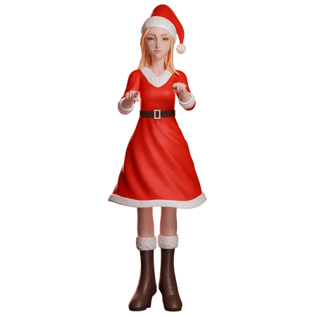 Niña de Santa Claus señalando fuente  3D Illustration