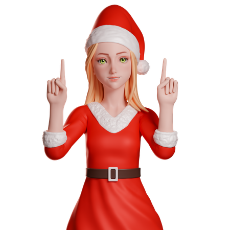 Niña Santa apuntando hacia arriba  3D Icon