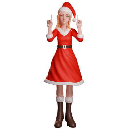 Niña Santa apuntando hacia arriba  3D Icon