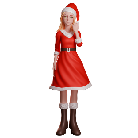 Niña de Santa Claus mostrando el gesto del puño con la mano  3D Illustration