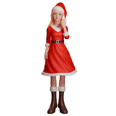 Niña de Santa Claus mostrando el gesto del puño con la mano  3D Illustration