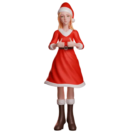 Niña de Santa Claus mostrando el pulgar hacia arriba con ambas manos  3D Illustration