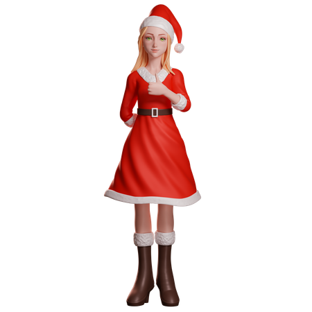 Niña de Santa Claus mostrando el pulgar hacia arriba con su mano derecha  3D Illustration