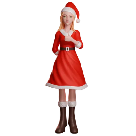 Niña de Santa Claus mostrando el pulgar hacia arriba con su mano derecha  3D Illustration