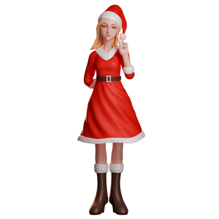 Niña de Santa Claus mostrando el gesto de la paz con su mano derecha  3D Illustration