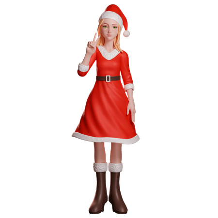 Niña de Santa Claus mostrando el gesto de la paz con su mano izquierda  3D Illustration