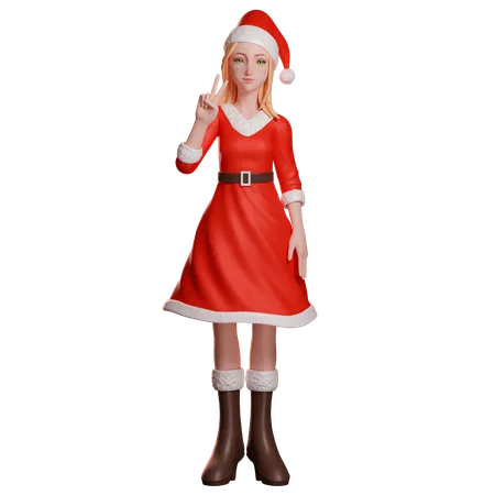 Niña de Santa Claus mostrando el gesto de la paz con su mano izquierda  3D Illustration