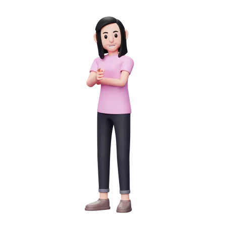 Chica Apuntando A La Camara Personaje De Renderizado 3 D Posando Sonriendo Mirando A La Camara 3D Illustration