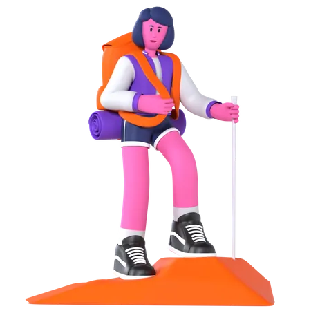 Chica caminando usando palo  3D Illustration