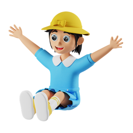 Niña sentada en el suelo con las manos abiertas  3D Icon