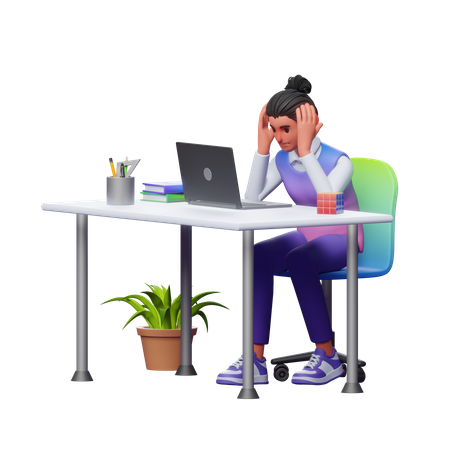 Niña sintiéndose mareada durante el trabajo  3D Icon