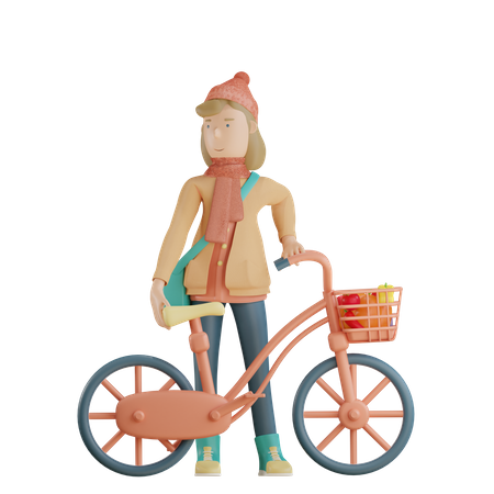 Niña sosteniendo bicicleta  3D Illustration