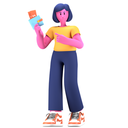 Niña sosteniendo billetera  3D Icon