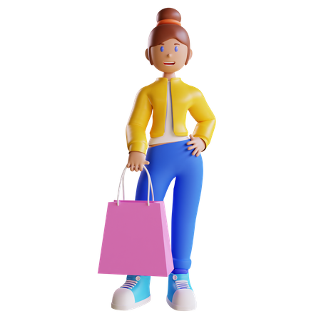 Niña sosteniendo bolsa de compras  3D Illustration