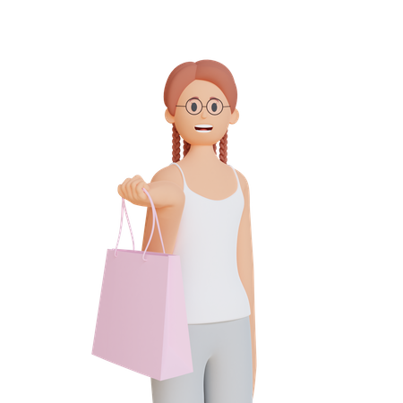 Niña sosteniendo bolsa de compras  3D Illustration