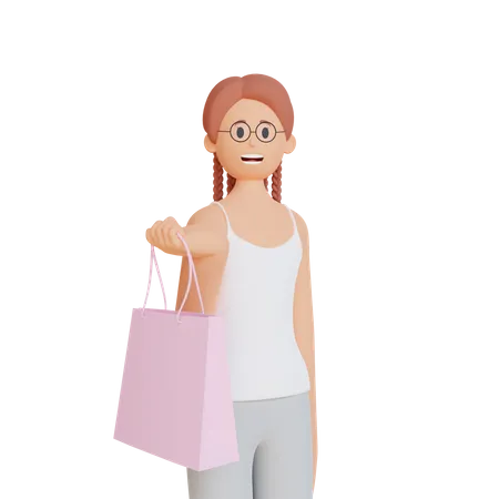 Niña sosteniendo bolsa de compras  3D Illustration