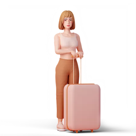 Chica sosteniendo bolsa de viaje y lista para la aventura  3D Illustration