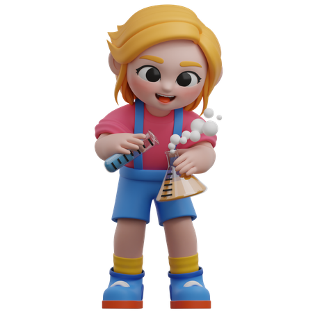 Niña sosteniendo botellas de productos químicos  3D Icon