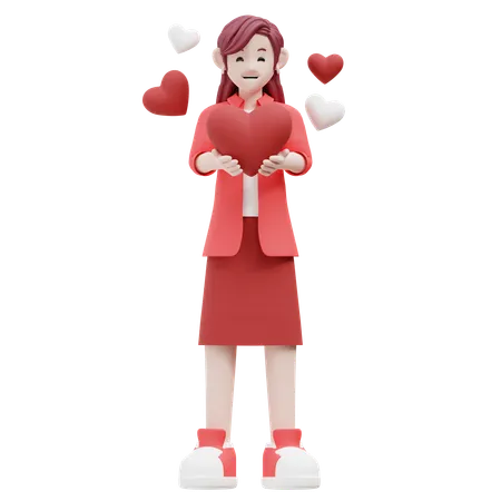 Niña sosteniendo el corazón  3D Illustration