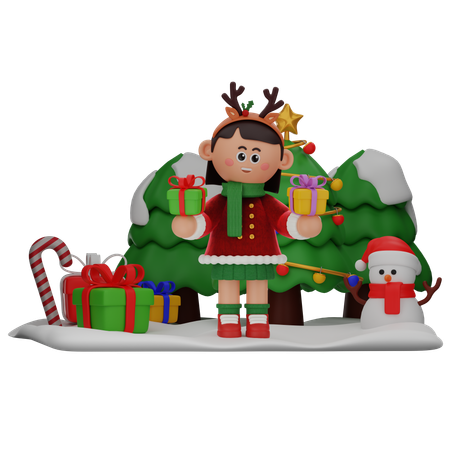 Chica sosteniendo dos regalos  3D Illustration