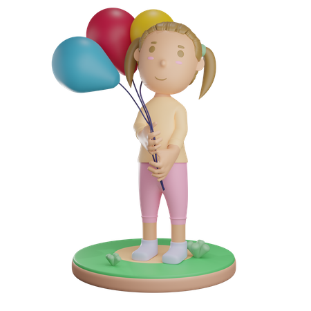 Niña sosteniendo globo  3D Illustration