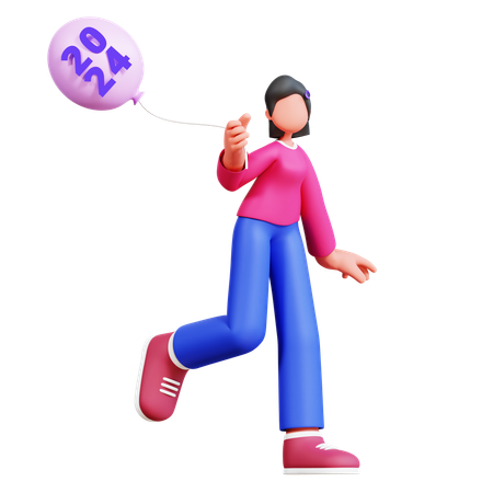 Chica sosteniendo globo de año nuevo  3D Illustration