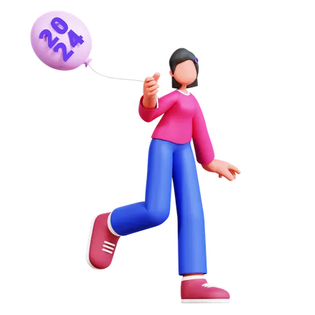 Chica sosteniendo globo de año nuevo  3D Illustration